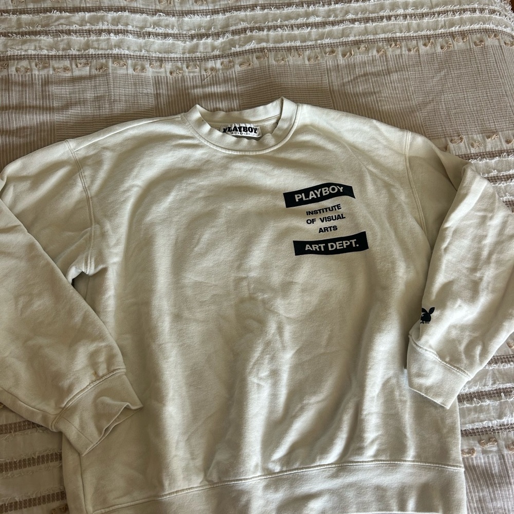 PLAYBOY Cream Crewneck Sweater with Black Accents